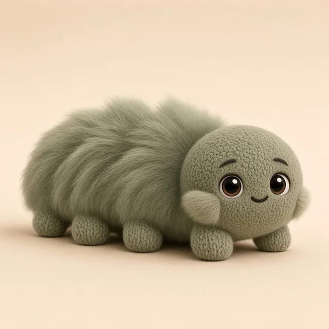 Concept art of creature C01: Sage green long low loaf on six knit legs, fluffy wool back