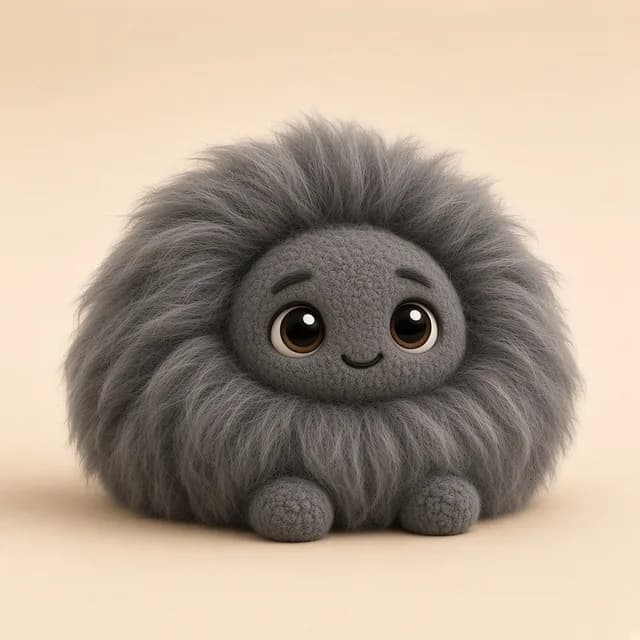 Concept art of creature C07: Charcoal face peeking out of an enormous round fur ruff