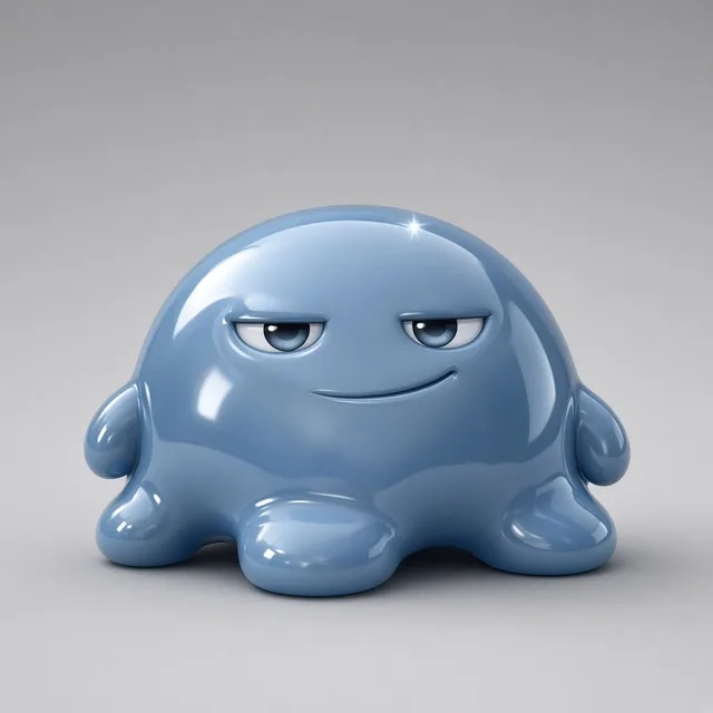 Concept art of creature V02: Glossy cold-blue blob that slicks whatever it sits on